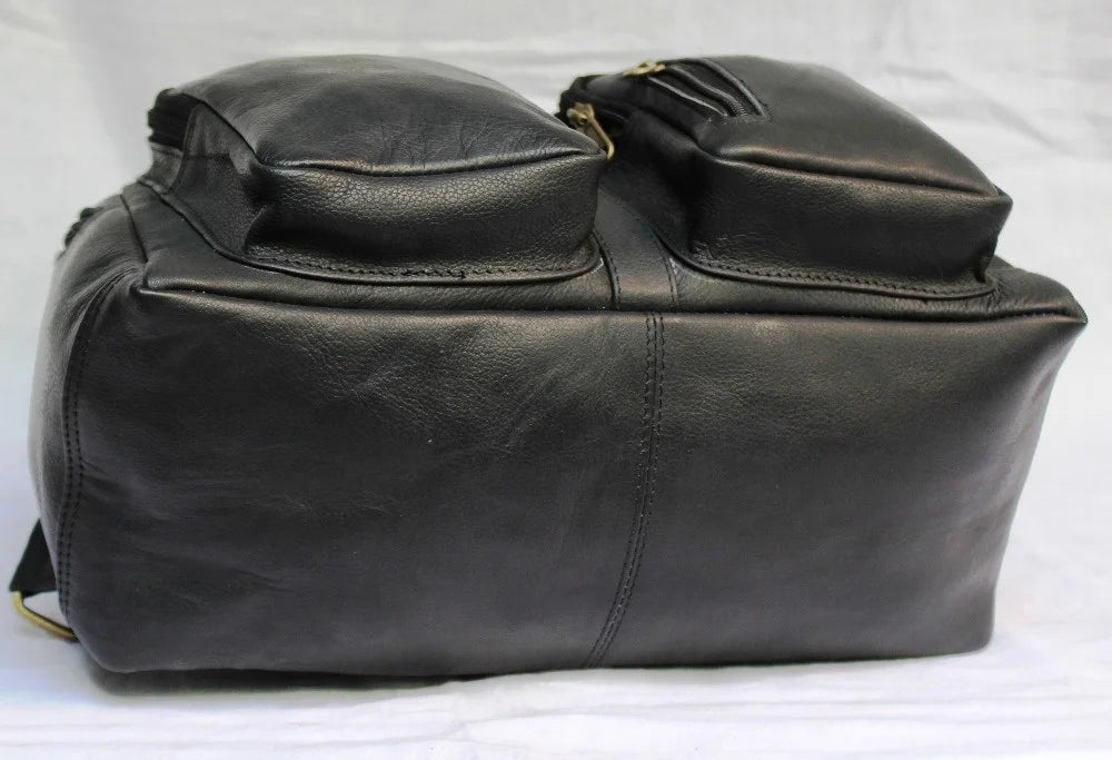 Factory Wholesale Custom Logo 100% Genuine Leather Daily Uses Outdoor Backpack Vintage Black Color 100% Genuine Leather Backpack