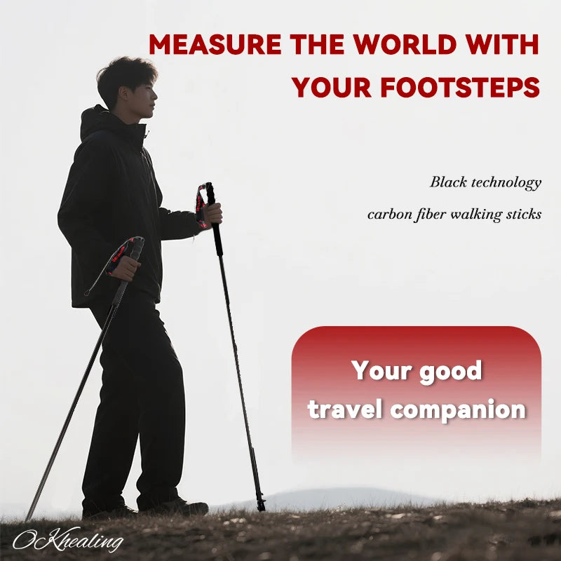 Carbon Fiber 5-Section Hiking Stick Portable Lightweight Clibming Pole Outdoor Foldable Trekking Pole Camping City Walking Stick