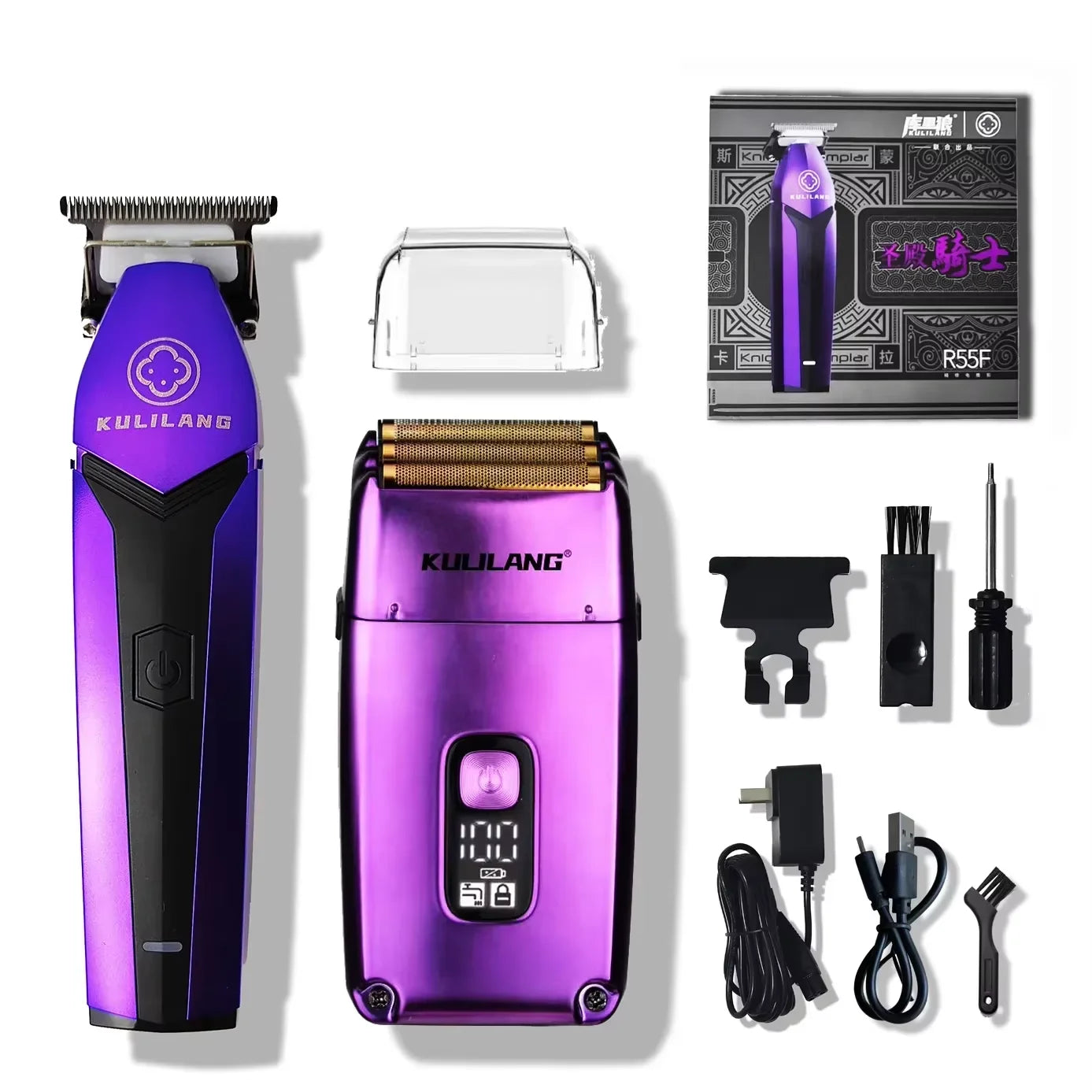 KULILANG Professional Barber R77F R55F R11F Gradient Electric Hair Clipper Titanium Plated FADE Blade 7200rpm Hair Salon Trimmer