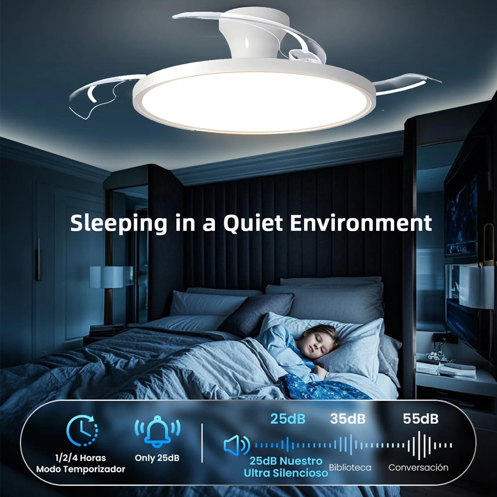 IRALAN Ceiling Lights with Fan Smart Retractable Fan Blade Home Electric Fan Dimmable with Remote Control Led Living Room Light