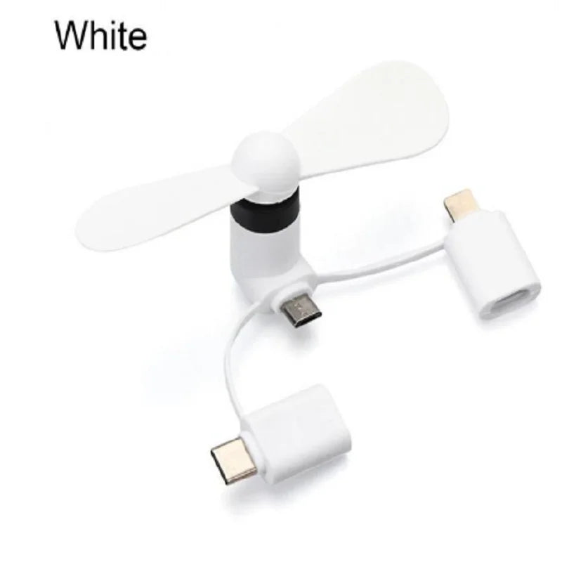 Cell Phone Fan 3-in-1 Mobile Phone Fans Compatible with iPhone/iPad/Android Smartphone/Tablet Fit for Micro USB/Type C/Lightning