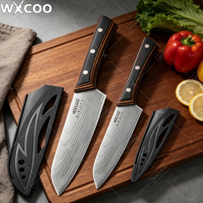 WXCOO 1PCS 7inch Japanese Knife Professional Kitchen Chef Knife for Cooking Kitchen Stainless Steel Santoku Knives Wood Handle
