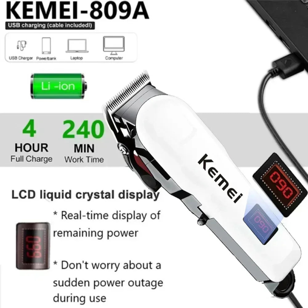 Kemei Hair Clipper for Men KM-809A Hair Cut Maching Wireless Trimmer Professional Clipper Machine Rechargeable Hair Cut Barber