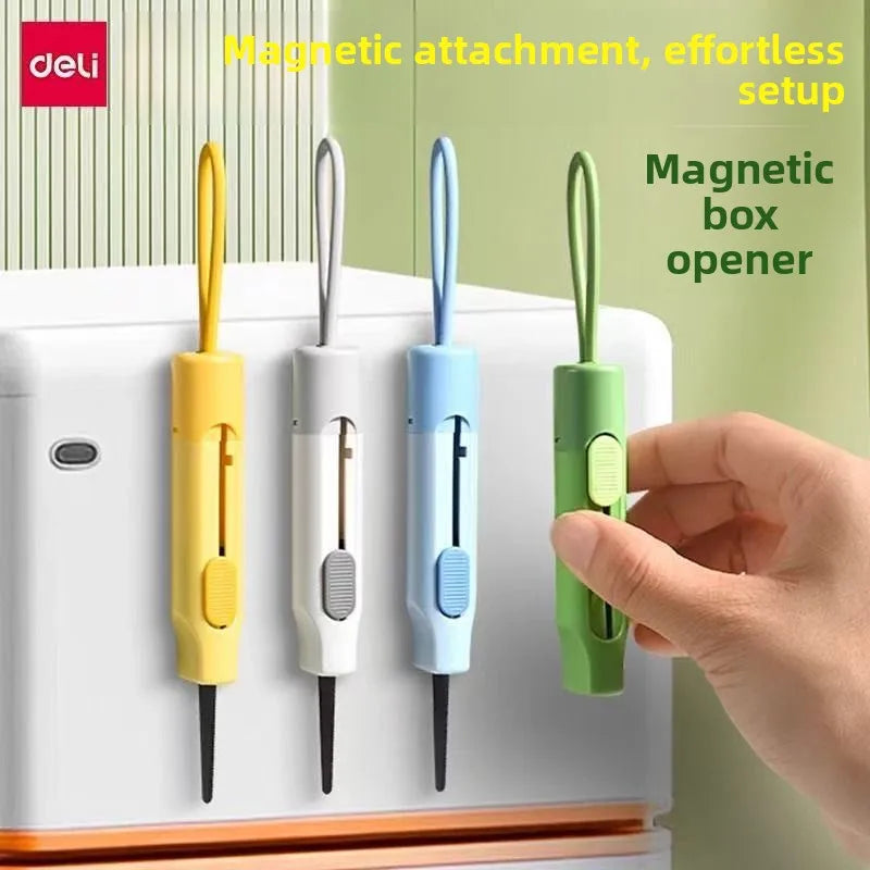 Deli Nusign Mini Portable Magnetic Retractable Utility Knife Thickened Black Blade Keychain Design for carton and Carddboard