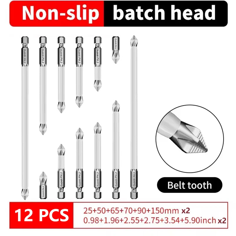 Galacok 6/12PCS Magnetic Screwdriver Bit Set 1/4 Inch PH2 Anti-Slip Shockproof Drill Bit Heavy Duty Impact Screwdriver
