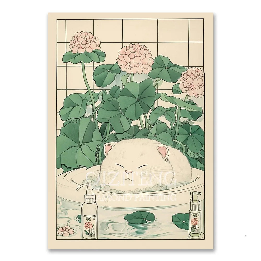Cat in Bathtub Diamond Painting Retro Animal Picture Full Diamond Mosaic Embroidery Cross Stitch Kits Home Decor New Arrivals