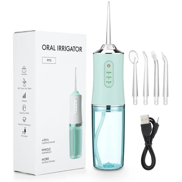 Portable Dental Water Flosser Oral Irrigator USB Rechargeable Water Floss Jet Tooth Pick 4 Tips 220ml Mouth washing machine