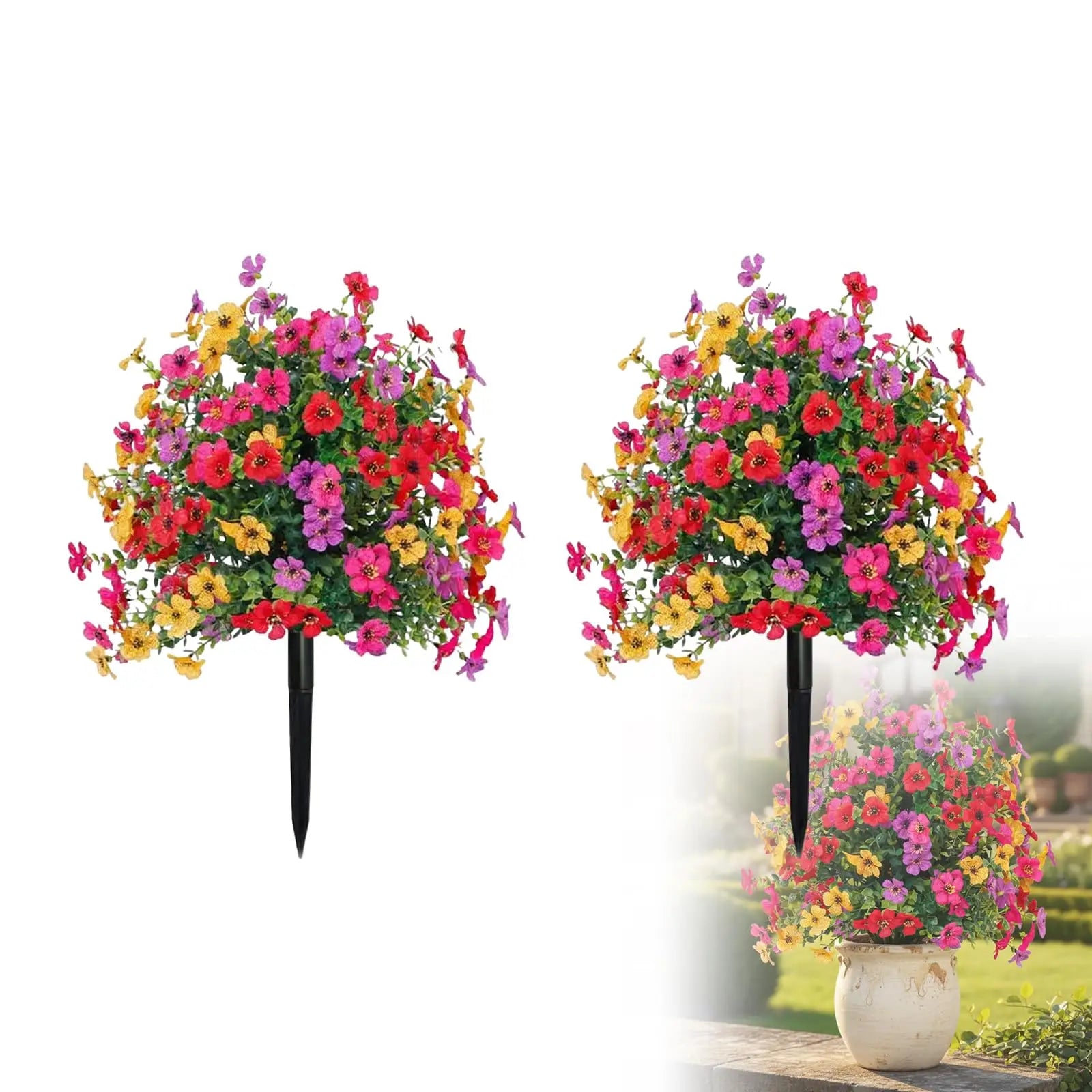 Artificial Petunias with Ground Stake Outdoor Faux Flowers for Garden, Yard, Planter and Porch for Indoor Outdoor Home Decor