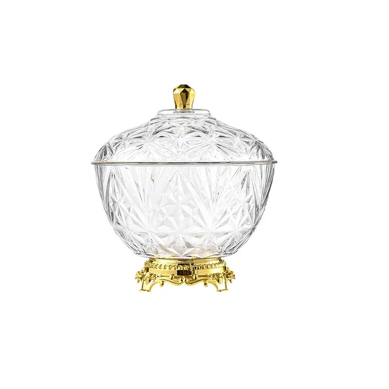 Transparent Plastic Storage Tank Large-capacity Food Tall Fruit Storage Box Gold-plated Desktop Snack Jar with Lid Decorate
