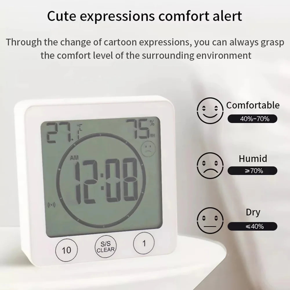 Waterproof Digital Bathroom Wall Clock Shower Timer For Water Spray LCD Digital Watch Temperature Humidity Clock For Shower Room