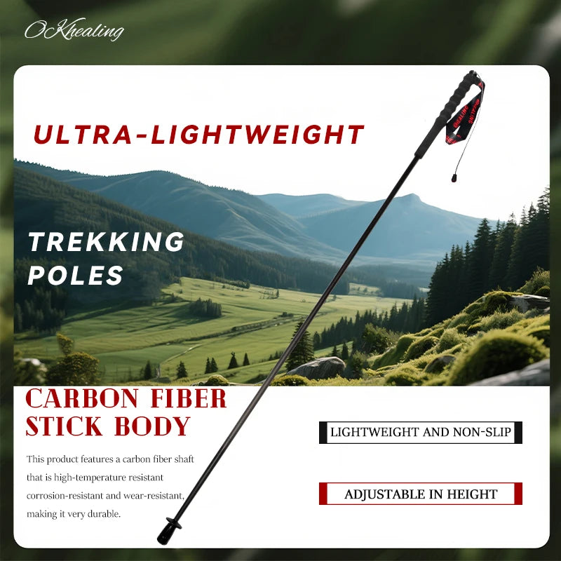Carbon Fiber 5-Section Hiking Stick Portable Lightweight Clibming Pole Outdoor Foldable Trekking Pole Camping City Walking Stick