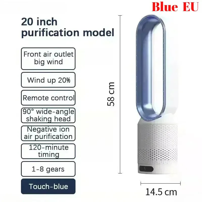Smart Bladeless Tower Fan 8 Speed Settings Intelligent Timer 90° Oscillating Remote Control Quiet Air Circulator for Home Office