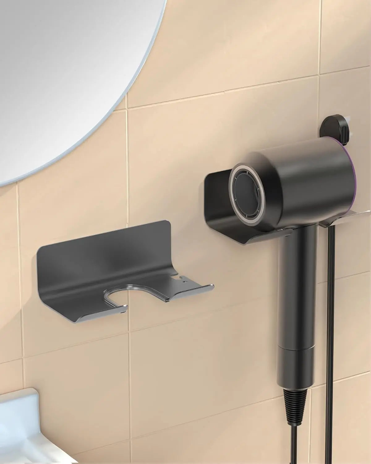 1pc Multi-Functional Wall Mounted Hair Dryer Holder, Bathroom Hair Tool Organizer Storage Rack for Home & Hotel Use