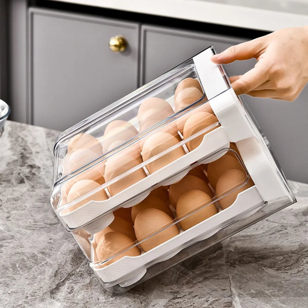 Household Refrigerator Egg Drawer Storage Box, Double Layer Plastic Egg Tray Holder