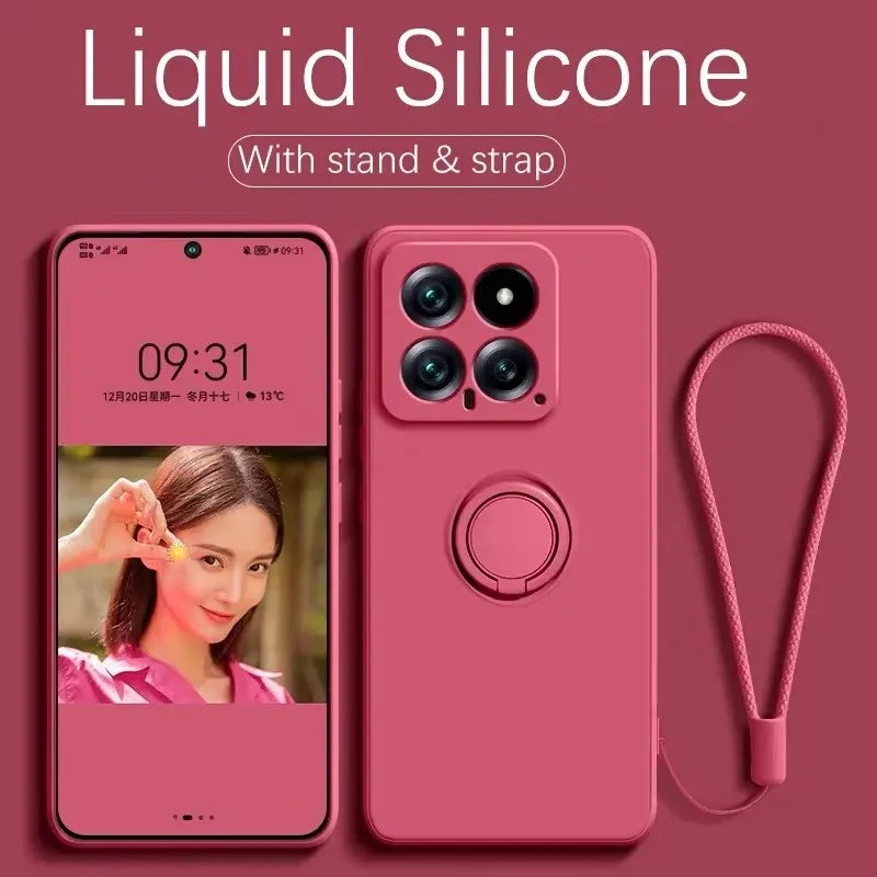 Luxury Liquid Silicone Magnetic Holder Stand Phone Case For XiaoMi 14T 15 Pro Redmi 13C 4G Note 13 14 15 Pro Plus 5G Back Cover