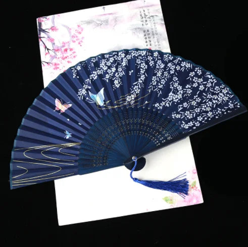 Retro Style Folding Fan Female Japanese Pattern Retro Cloth Art Craft Gift Home Decoration Ornament Dancing Hand Fan