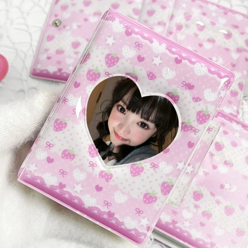 Pink Love Bow Card Album PVC 3 Inch Mini Idol Card Collect Book Collectible Card Album with 16 Internal Pages Photocard Binder