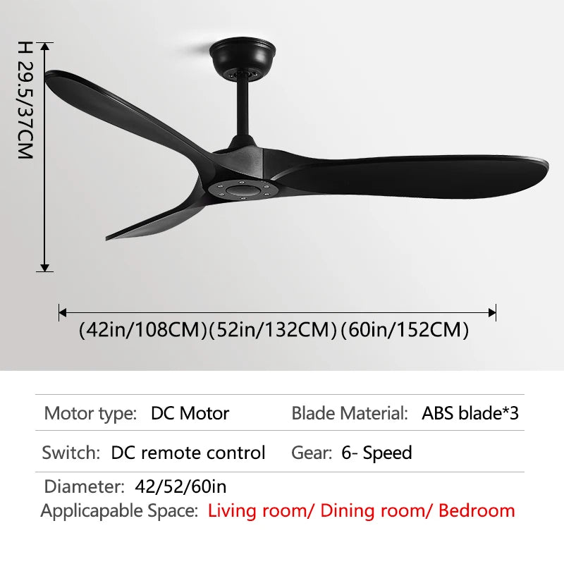 36/42/52/60 Inch Ceiling Fan Industrial Vintage ABS Ventilator No Light Remote Control Decorative Blower Retro Large Fans