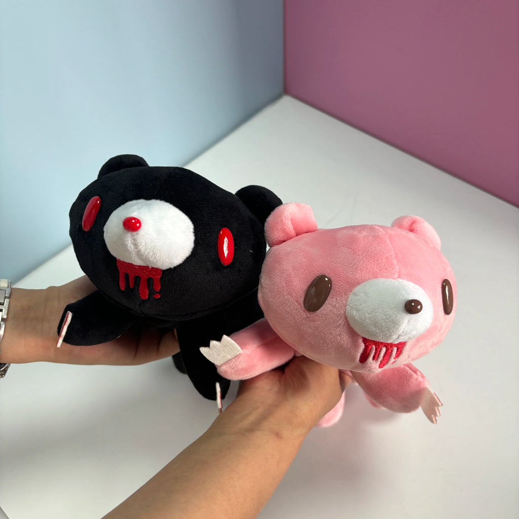 Cute Cartoon Bear Plush Pencil Case, Pink/Black Soft Stuffed Bear Pen Pouch, Creative Stationery Storage Bag for Students