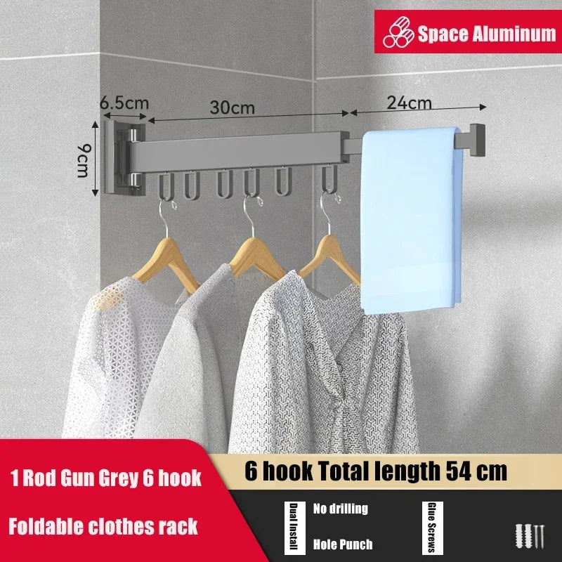 Retractable Cloth Drying Rack Folding Clothes Hanger Wall Mount  Indoor & Outdoor Space Saving Aluminum Home Laundry Clothesline