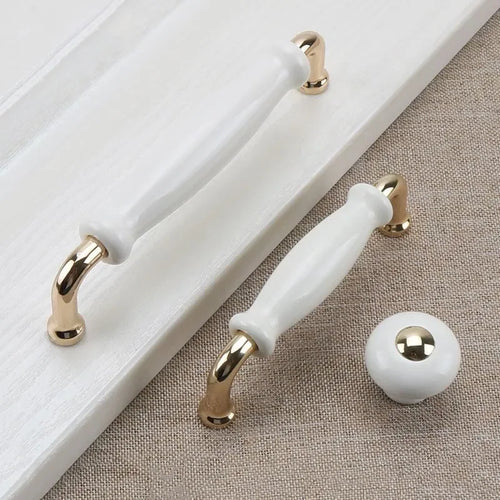 1pcs White Ceramic Door Handles Modern Furniture Knobs Zinc Alloy Ceramic Pulls Kitchen Cupboards Cabinet Door Drawer Handle