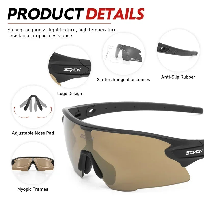 SCVCN UV400 Cycling glasses MTB Road Bike Riding Eyewear Outdoor Sport Sunglasses Running Driving Goggles Men Women camping golf
