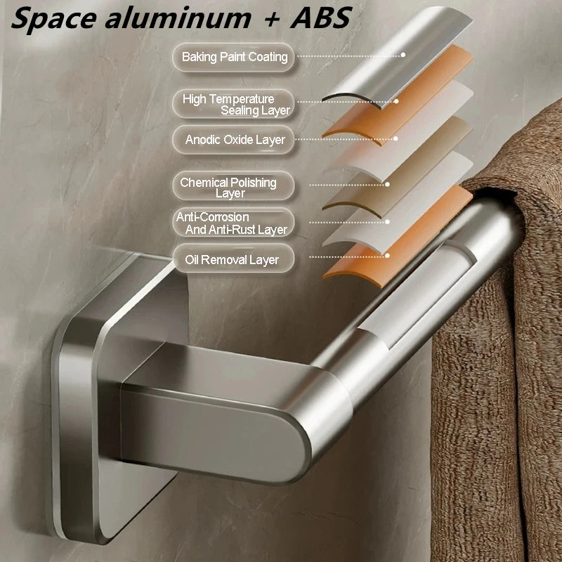 Without Drilling Bathroom Towel Holder Slipper Rack Holder Wall Mounted Towel Shelf Towel Bar Kitchen Bathroom Accessories