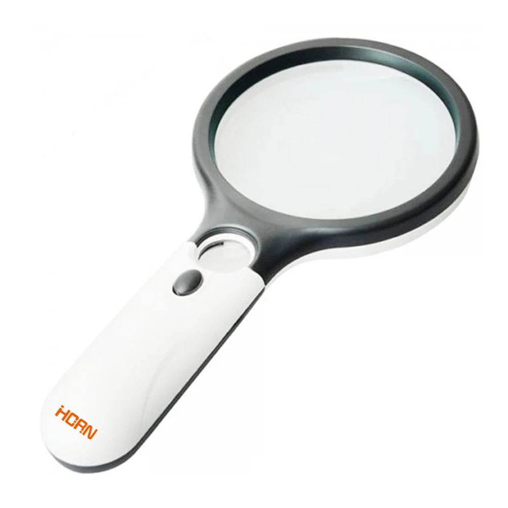 White Magnifying Glass Handheld 45X Magnifier With 3 LED Light For Reading Magnifying Glass Jewelry Loupe