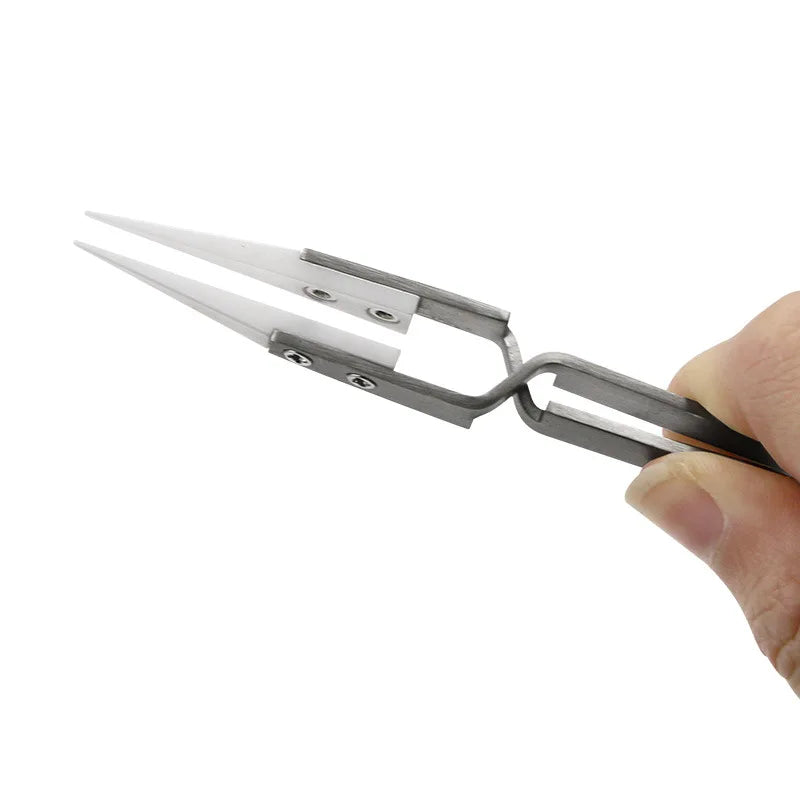 1/3Pack Ceramic Straight Tip Electronic Soldering Tweezers, Anti-Static Reverse Acid Resistant Precision Chuck Ceramic Tweezers