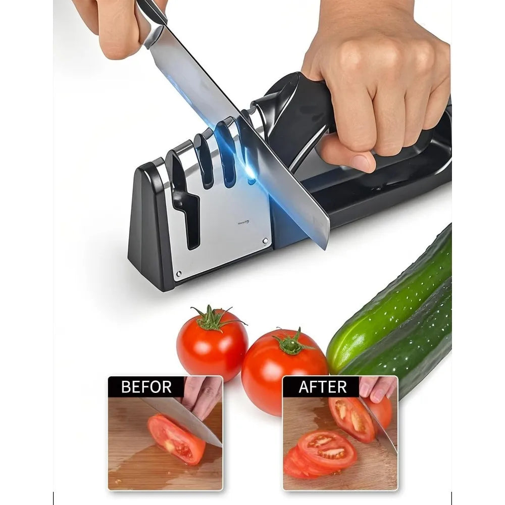 4 in 1 Kitchen Knife Sharpener, Portable Non slip Base Multi function Knife Sharpening Set, Kitchen Gadget Accessories