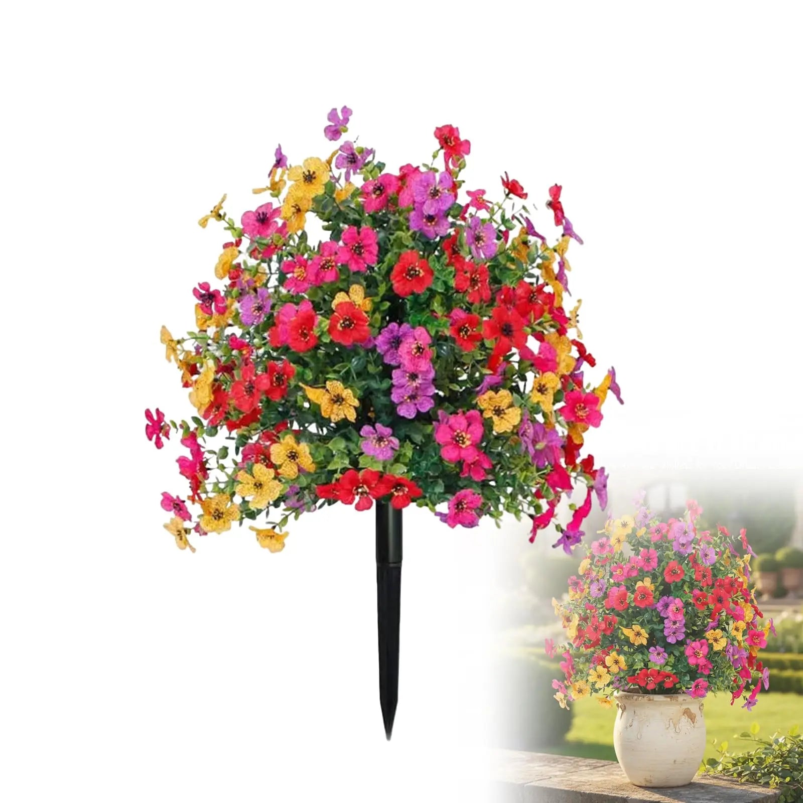 Artificial Petunias with Ground Stake Outdoor Faux Flowers for Garden, Yard, Planter and Porch for Indoor Outdoor Home Decor