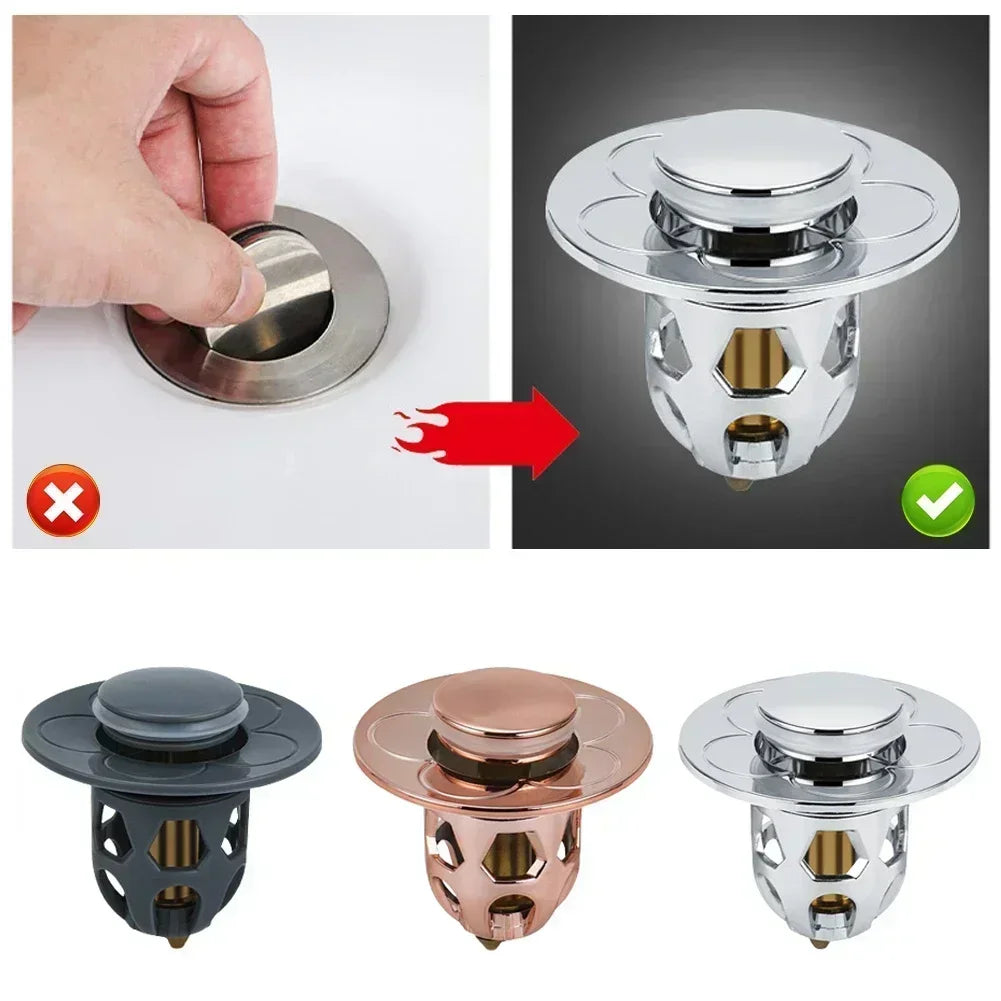 Stainless Steel Pop-Up Bounce Core Sink Drains Stopper Wash Basin Drain Filter Plug Bathroom Shower Hair Catcher Bathtub Tools