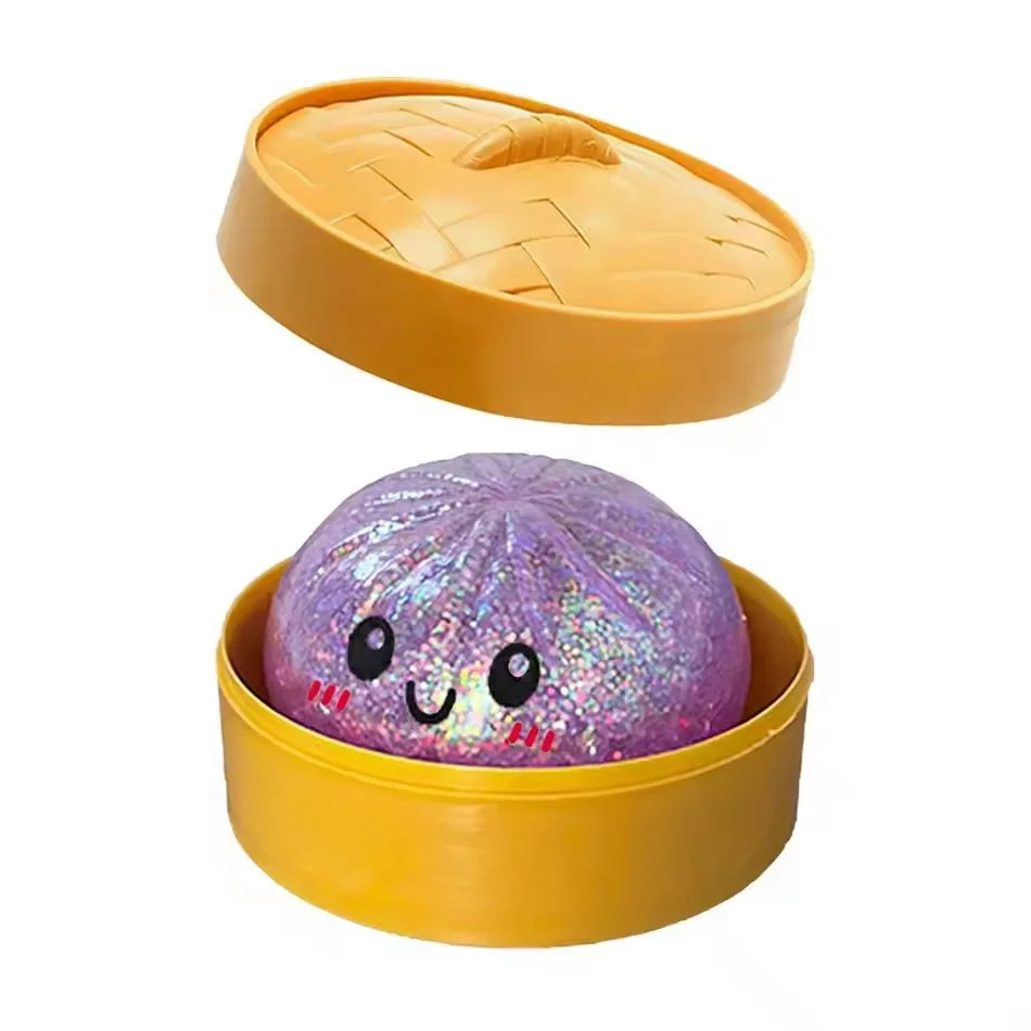 Simulation Dumpling Squishy Rebound Soft Squeeze Stress Ball With Bamboo Steamer Box Anti-Stress Toy Sensory For Creative Gift