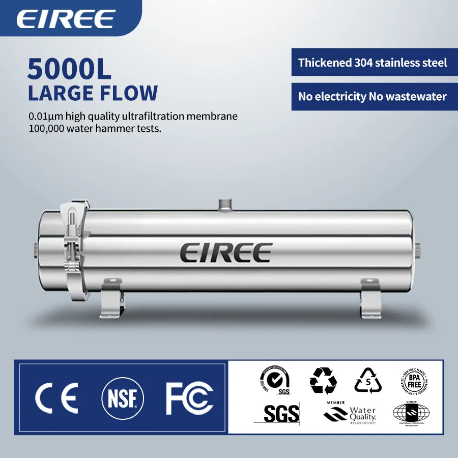 5000L/H Whole House Pipeline Water Filter 304 Stainless Steel Central Purifier 0.01μm UF Membrane Water Purifier