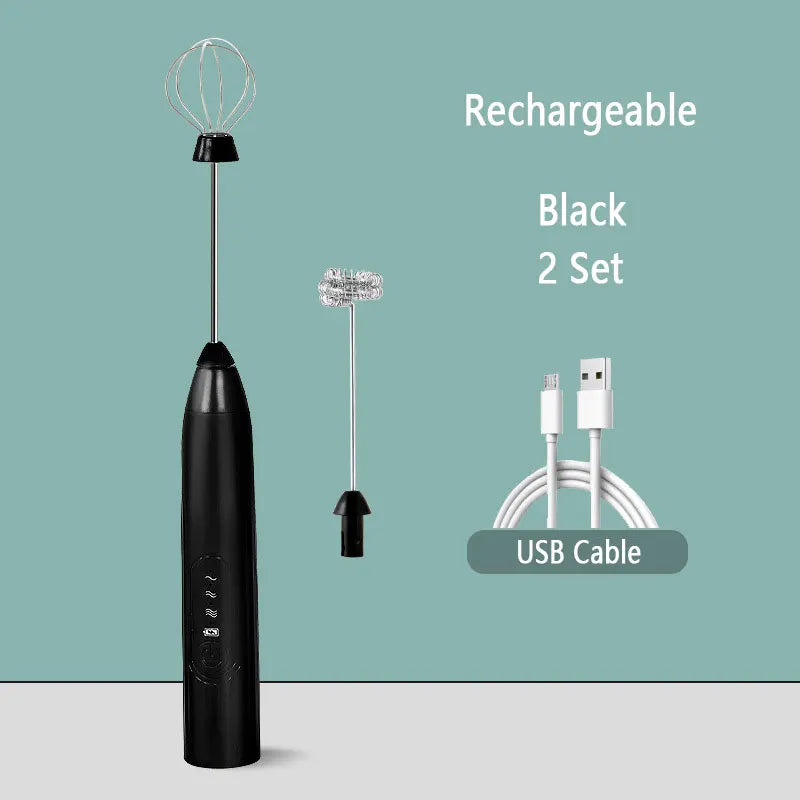 Handheld Double Stick Wireless Whisk Custard Foamer Mini Portable Blender Coffee Milk Three Speed Control Egg White Whipped USB