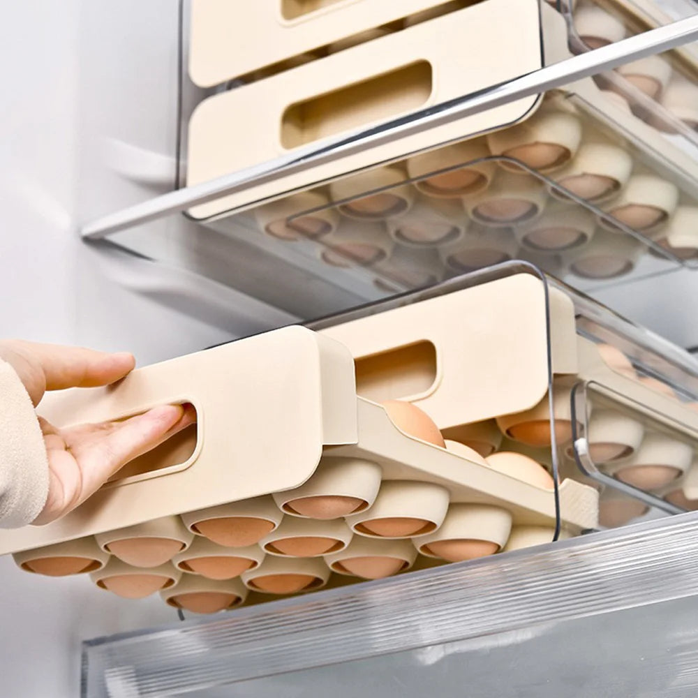 Household Refrigerator Egg Drawer Storage Box, Double Layer Plastic Egg Tray Holder