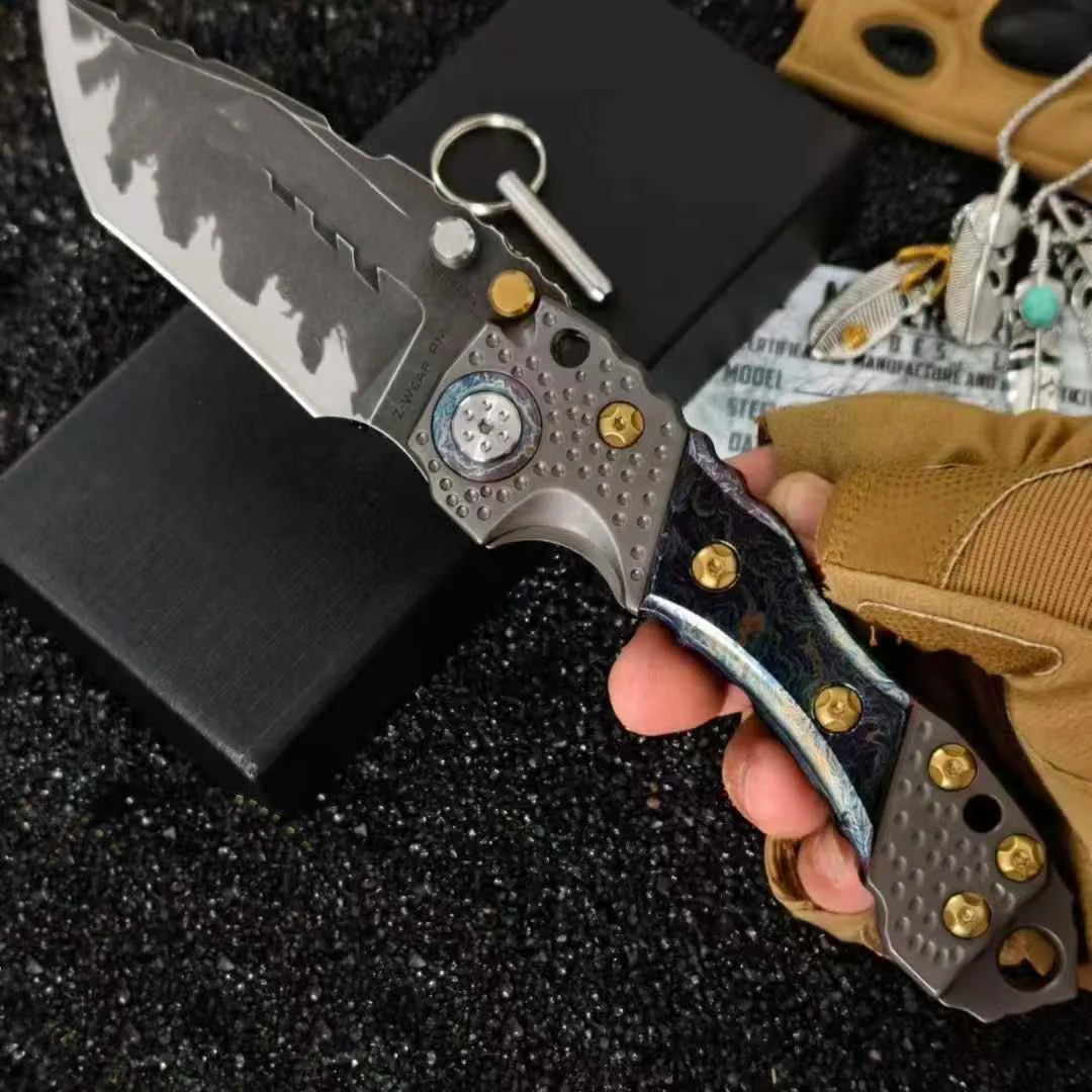 New T1 Heavy Duty Folding Knife Titanium Alloy Handle Camping Outdoor High Hardness Hunting Knife EDC Portable Defense Tool