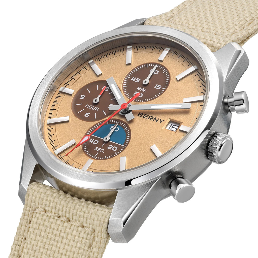 BERNY Chronograph Watch for Women/Men Sports Leisure Miyota OS10 AR Coated Sapphire Waterproof Top Fashion Sport Couple Watches