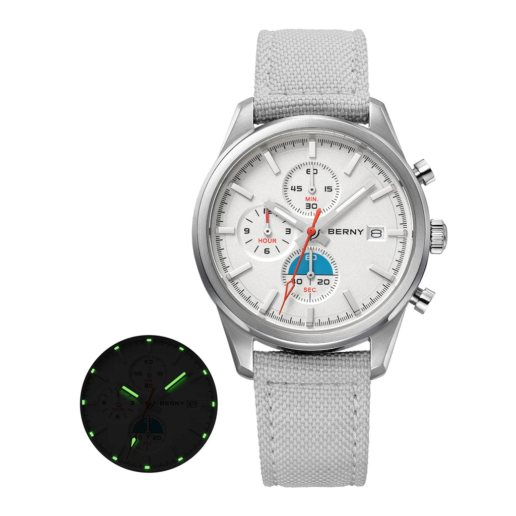 BERNY Chronograph Watch for Women/Men Sports Leisure Miyota OS10 AR Coated Sapphire Waterproof Top Fashion Sport Couple Watches
