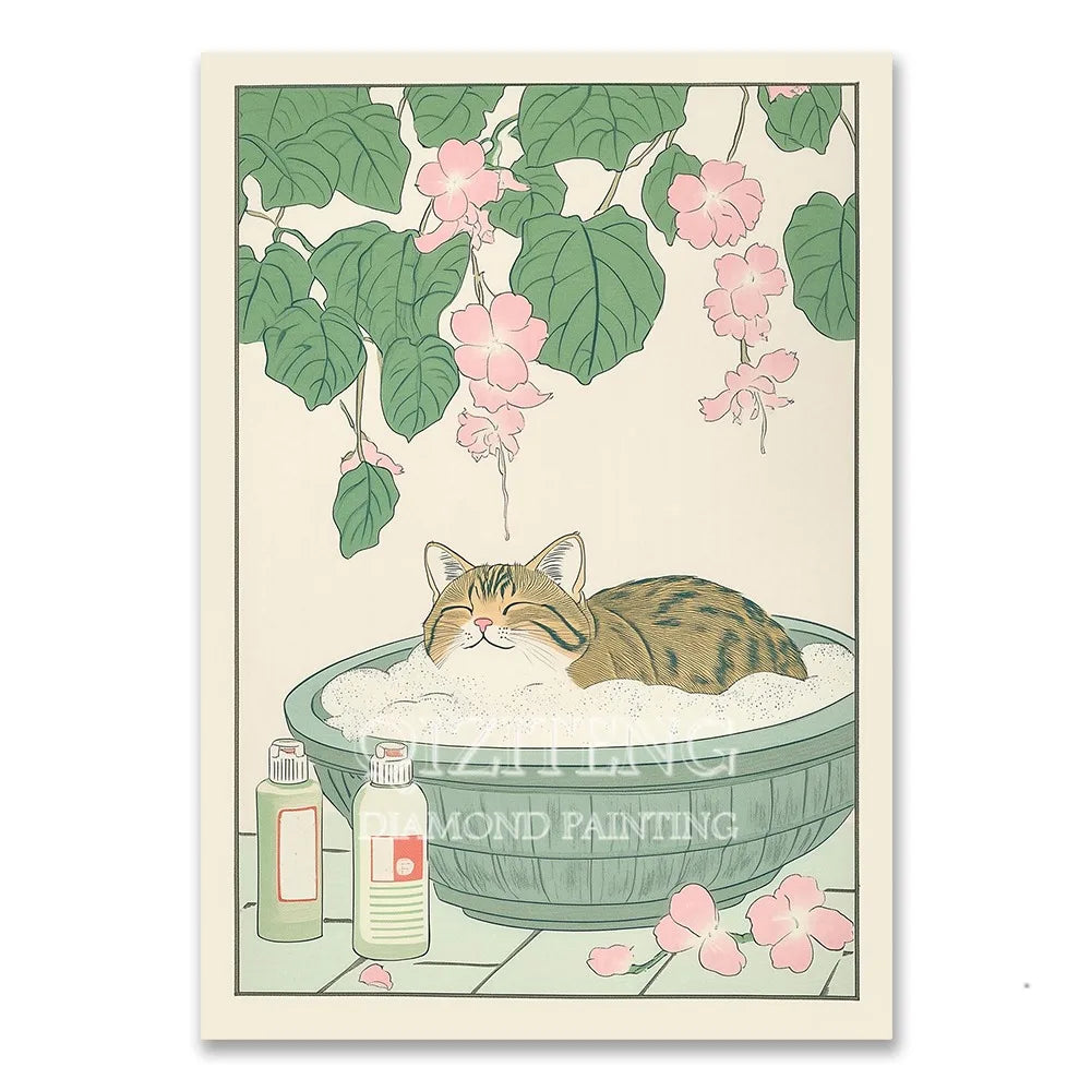 Cat in Bathtub Diamond Painting Retro Animal Picture Full Diamond Mosaic Embroidery Cross Stitch Kits Home Decor New Arrivals
