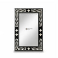 Handcrafted Black Square Art Deco Wall Mirror with Exquisite Mother of Pearl Laurel Inlay Geometric Detailing for Wedding Decor