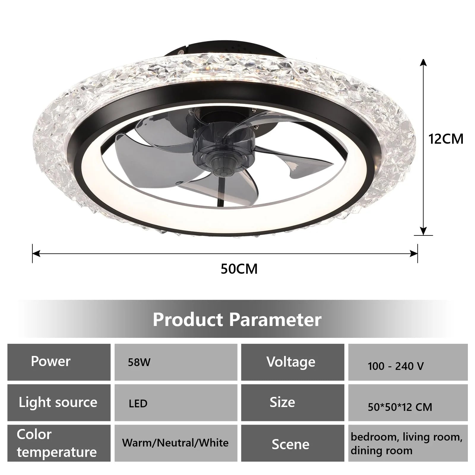 Modern Ceiling Fan (With Lighting) Silent LED Dimmable Ceiling Fan (With Remote Control) for Bedroom Study Dining Room,