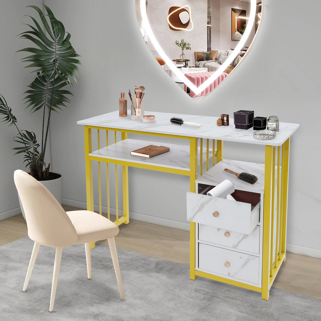 Nail Desk Marbling Texture Manicure Desk with 3 Drawers for living rooms, offices, nail salons, beauty salons, etc.