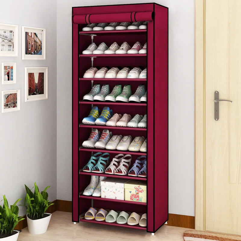 6-10 Tier Burgundy Heavy-Duty Shoe Cabinet with Lid - Easy to Assemble, Vertical Shoe Rack, Can Accommodate 18-30 Pairs of Shoes, Suitable for Dormitories, Schools, Home Storage, Shoe Storage Organizer, Shoe Rack Organizer, S