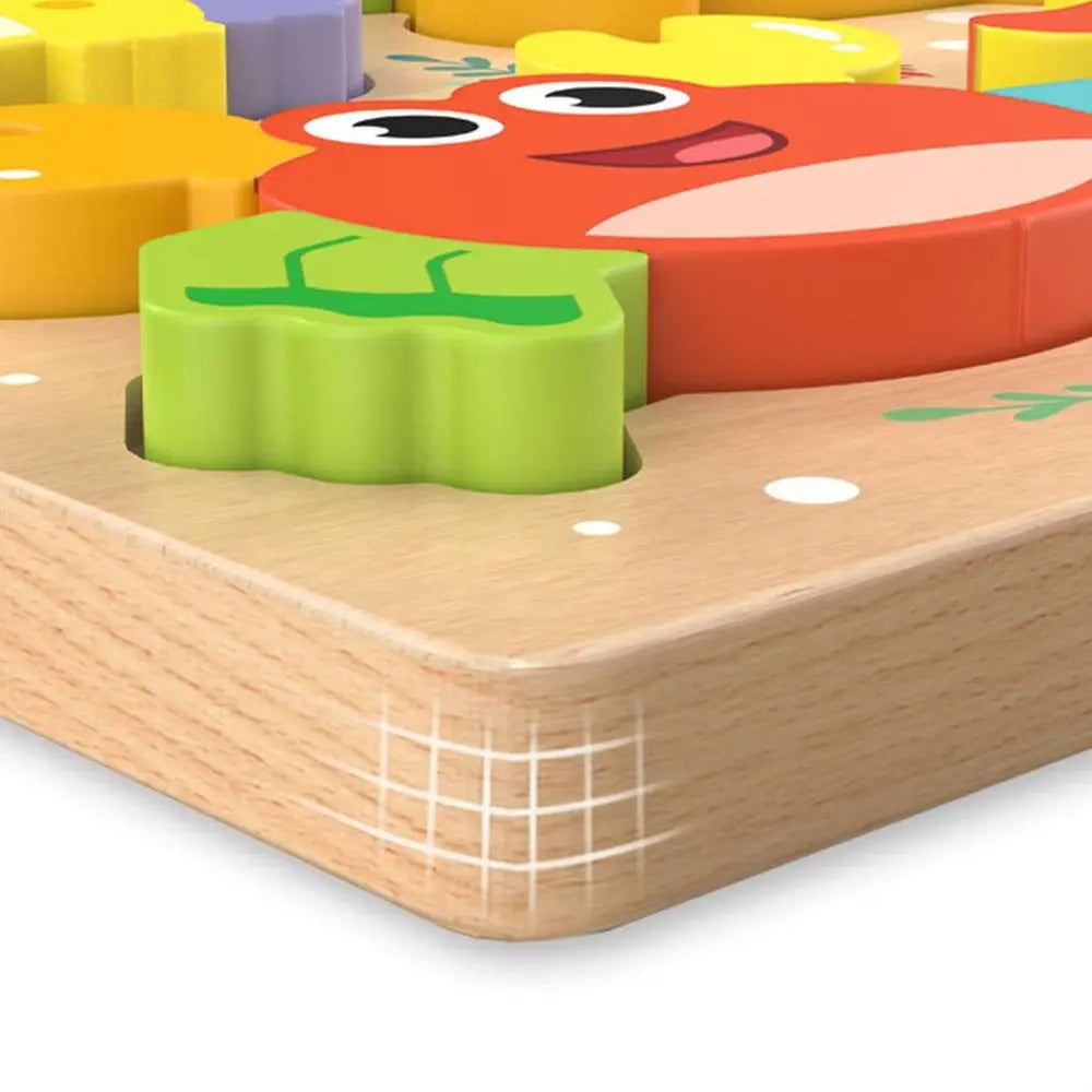 Multicolor Wooden 3D Puzzle Fruits Dinosaur Hand-eye Coordination Early Education Puzzle Cartoon Animal English Learning Puzzle