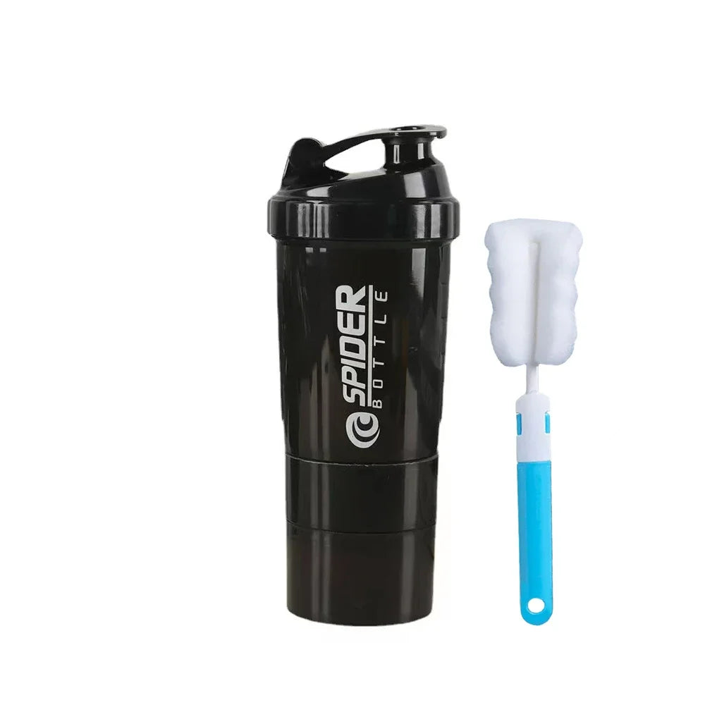 500ml Portable Protein Shaker Cup with Powder Storage Container Mixer Cup with Brush Gym Sport Water Bottle Drinkware