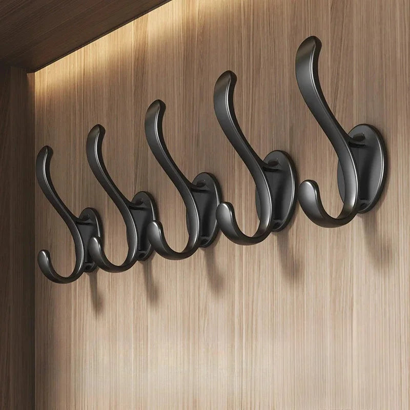 6-Pack Black No-Drill Wall-Mounted Hooks for Entryway, Shoe Cabinet, Wardrobe, Bathroom, Door, Coat Hooks, Single Hook