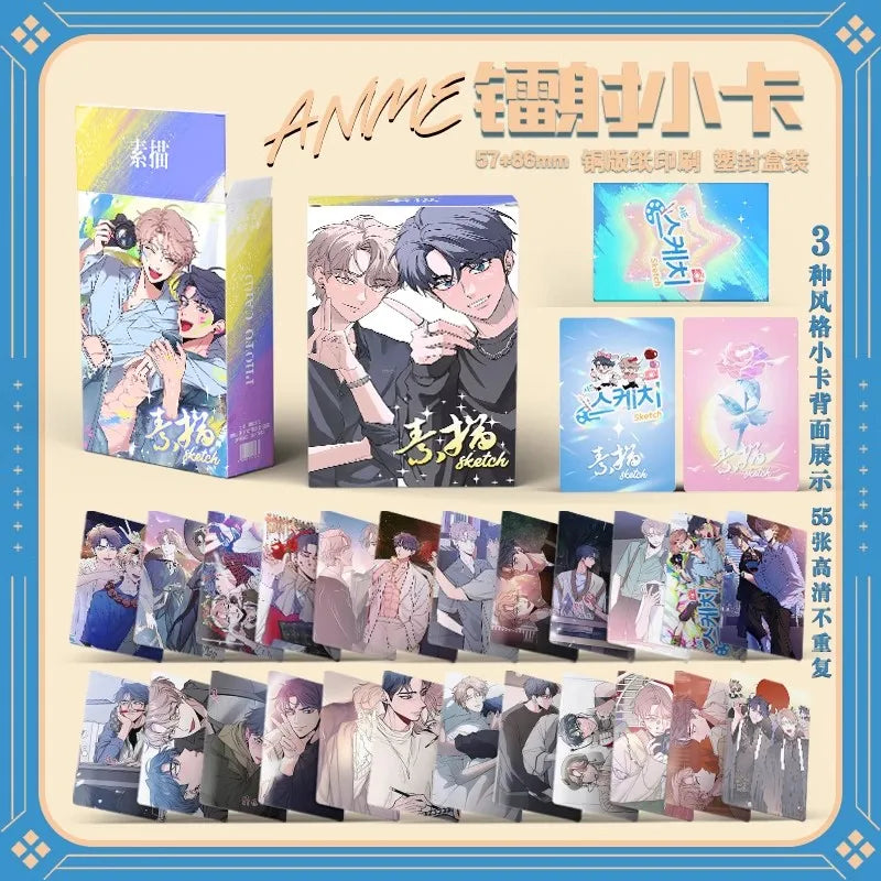 55 Pcs/Set Korean Manwha Laser Lomo Card Lee Joobin, Choi Ilkyung Cartoon Characters HD Photo Card Cosplay Gift