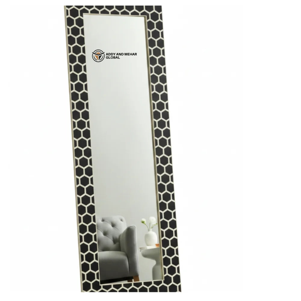Black & White Bone Inlay MDF Art Deco Eco-Friendly Square Framed Wall Mirror Elegant Handcrafted Birthday & Wedding Gift