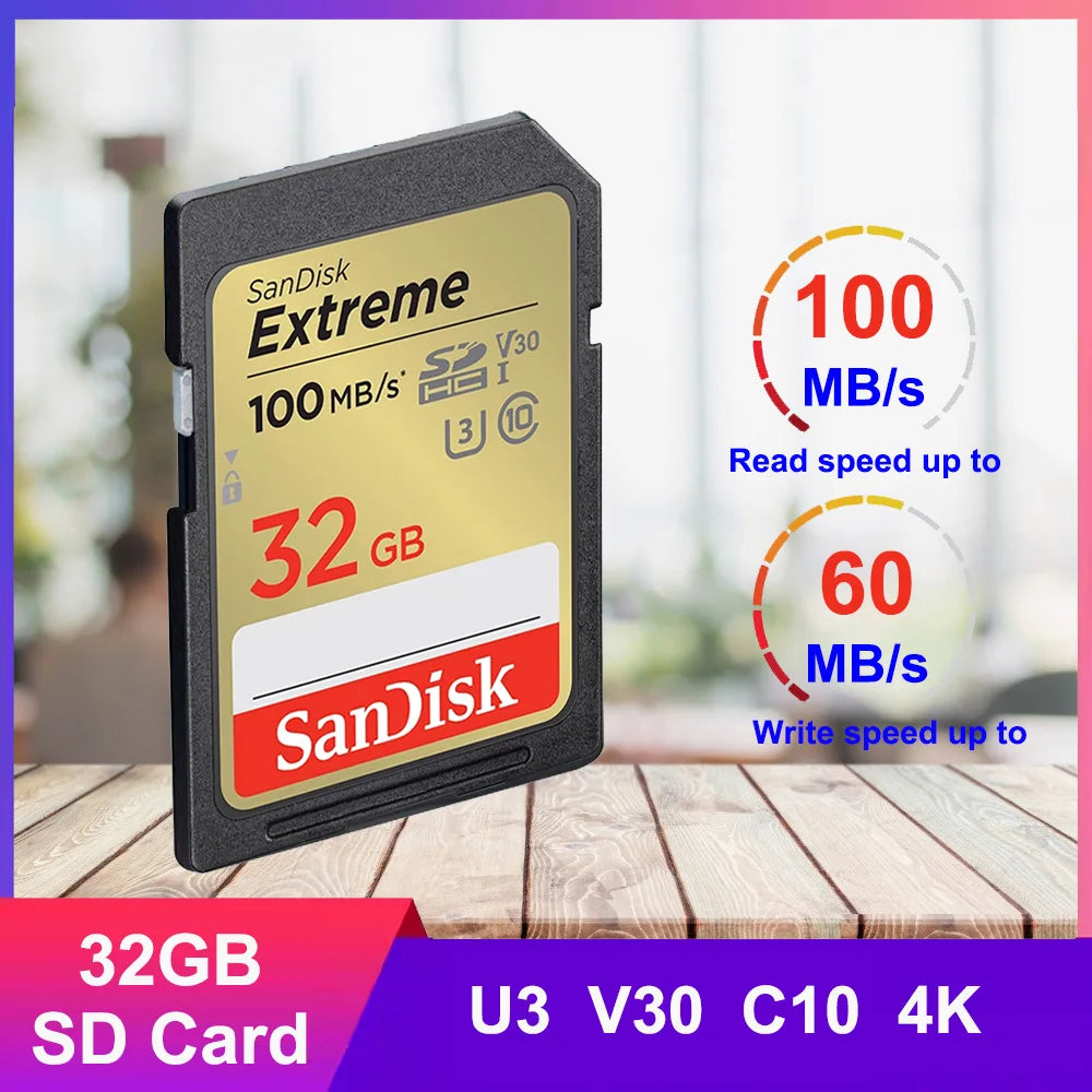 SanDisk SD Card 32GB SDHC 64GB 128GB 256G SDXC SD Card C10 Memory Cards Up to 200MB/s Read U3 V30 Flash Cards 4K UHD for Camera
